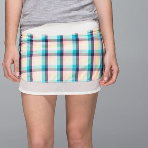 Lululemon Hotty Hot Skirt *4-way Stretch Wee Wheezy Check Bleached Coral Cadet B - Picture 8 of 8